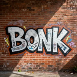 bonk written in graffiti style on a brick wall