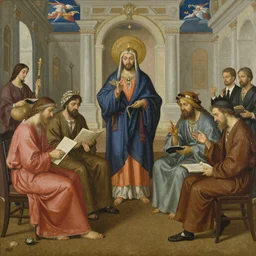 UN meeting, in style of Andrei Rublev,