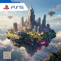 a cyberpunk flying island with a megapolis city on the top, unreal engine 5, hyper detailed, ps 5 game cover