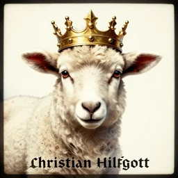 a picture of a lamb with a crown on its head, an album cover by christian hilfgott brand, deviantart, excessivism, artwork, official art, logo