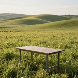 professional photograph of a table in an endless rolling field, dream, outdoors, hd, 4 k, 8 k