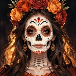 Illustration of sugar skull day of the dead girl, art by ken sugimori