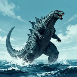 kaiju rising from the ocean, in the style of marc simonetti