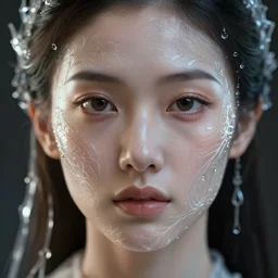 intricate highly detailed face portrait of asian - european woman, light transparent water vines on her face, intricate, cgsociety, unreal engine, octane render, sharp focus, smooth, volumetric lighting, cinematic composition, artstation c 1 0. 0