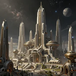a space fantasy city in a archology concept art in the style of ralph mcquarrie / syd mead / john berkey trending on artstation deviantart pinterest detailed hd 8 k high resolution