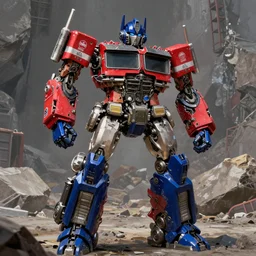 exciting character portrait of optimus prime from transformers 2 0 0 7 in robot mode standing in a rock quarry doing a henshin pose, rock quarry location, daytime, digital painting, robot truck, robot made of truck parts, concept art, michael bay, in the style of industrial light and magic, industrial light & magic, red blue and silver color scheme, ilm, substance painter, painted texture maps, michael bay transformers