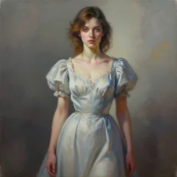 painting of a female in a dress, by charlie bowater and artgerm, 4 k, highly detailed, trending on artstation, volumetric lightning, highly detailed