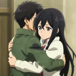 Eren Jaeger, Armin, and Mikasa hugging