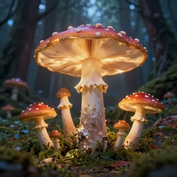 fantastic mushrooms in the magic forest, by esao andrews, thomas kinkade, high light, glow, high detailed, 4 k resolution