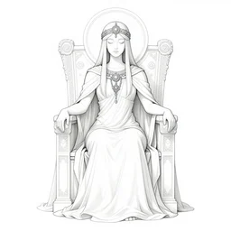a mystical woman priestess sitting on a throne, the divine feminine, drawn by studio UFOTABLE, fine line work, pastel colors, Tarot cards