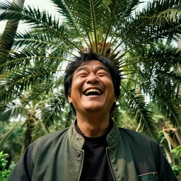 from the coco palm family,, silly, laughing, highly detailed vfx, cinematic, volumetric lighting,