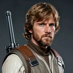star wars portraif of a man by greg rutkowski, commander luke skywalker, wearing starfighter pilot uniform ot the galactic alliance, he is about 6 0 years old, beard, sharp foccus, artstation hq.
