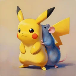 painting of hybrid pikachu!!! and ( ( ( ( mouse ) ) ) ) fused together, intercrossed animal, by zdzislaw beksinski, by lewis jones, mattias adolfsson, cold hue's, warm tone gradient background, concept art, digital painting