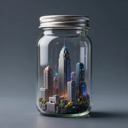 A photo of a jar with a tiny cyberpunk city inside ,professional photo ,studio photo, highly detailed,studio lighting