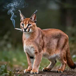 caracal smoking a cigarette digital art