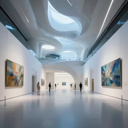 interior futuristic ai art gallery wide angle highly detailed by ricardo boffil and saturno butto and wlod, captivating 8 k hdr, octane render godrays