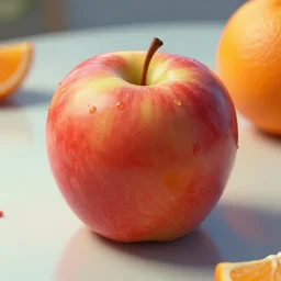 an apple orange on a table, digital art, highly detailed, trending on artstation