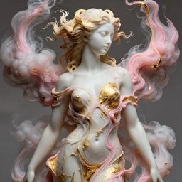epic beautiful intricate and detailed concept art, abstract supermodel goddess female porcelain statue with blond and pink liquid fluid carbon gold. abstract neonoir sculpture. art noveau clouds. 1 7 th century masterpiece. aetheral concept art, close up portrait photography, 3 d
