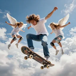 angels skateboarding in heaven, 4 k hdr, high resolution, smooth, sharp focus, award - winning photo