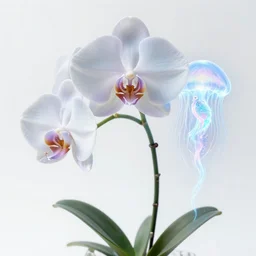 3 d giant orchid flower, giant gladiola and jellyfish face chakra phoenix bird, translucent, bio luminescent, plasma, smoke and water energy flow. highly detailed, epic. octane render, excellent composition, by wlop, tooth wu, greg rutkowski, beeple