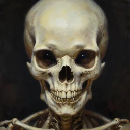 perfectly centered portrait, a skull of an alien, intense stare, symmetrical, concept art, intricate detail, volumetric shadows and lighting, realistic oil painting by tim hildebrandt