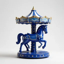sapphire blue carousel horse, studio product photography, isolated on a pure white background, centered, entire object in frame, sharp focus, soft studio lighting