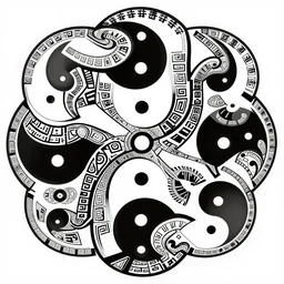 an extremely high quality hd vector fractal made of interlocking overlapping yin yangs, geometric pattern, shipibo icaros, mc escher