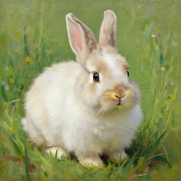 oil painting, littlest pet shop fuzzy bunny in field, close up, noel coypel, emile eisman - semenowsky, edouard bisson