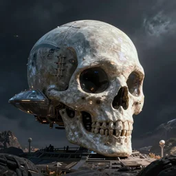 A skull-shaped alien spaceship by greg rutkowski