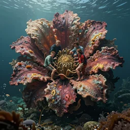 grotesque flower made from underwater chtulchu, by rutkowski and giuseppe arcimboldo, james jean and erik jones and rhads, ultradetailed, photorealistic details, full frame, colossal scale, trending artstation