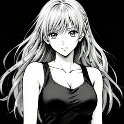 attractive girl, wearing a tanktop, in the style of greg rutkowski, anime artstyle, intricate, black and white colors