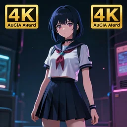 anime girl in school uniform, medium shot, dramatic lighting, 4 k, cyberpunk, inspired by wlop, award winning, trending on artstation
