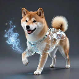 a portrait of a shiba dog in glass armor releasing spell, full height, moving forward, concept art, trending on artstation, highly detailed, intricate, sharp focus, digital art, 8 k
