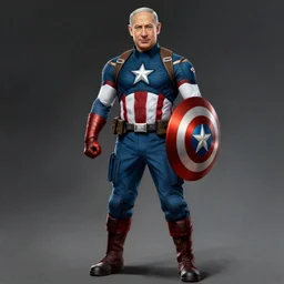 Benjamin Netanyahu as Captain America by Alex Ross, detailed, full body