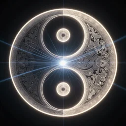 digital ying-yang, laser lights, intricate design, high detail, taoism, digital art