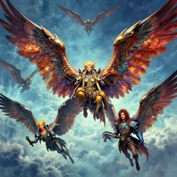 the winged hunters rule the skies, detailed, intricate, vibrant, stability ai, andreas franke, lisa frank, chesley bonestell, h r giger, ren hang, rolf armstrong, cool lighting