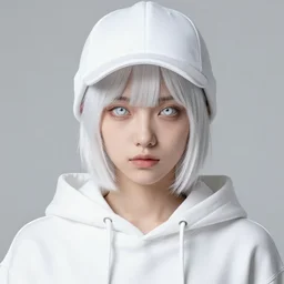 highly detailed portrait of a sewer punk lady student, white eyes, burberry hoody, hat, white hair by atey ghailan, by greg rutkowski, by greg, tocchini, by james gilleard, by joe fenton, by kaethe butcher, gradient yellow, black, brown and cyan color scheme, grunge aesthetic!!! ( ( graffiti tag wall background ) )