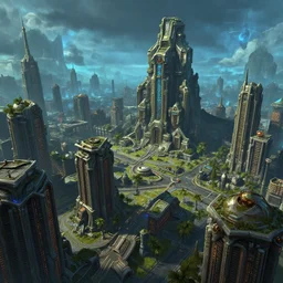 a city that looks like protoss from starcraft 2