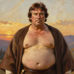 Painting of obese Steven Seagal as Obi-Wan Kenobi. Art by william adolphe bouguereau. During golden hour. Extremely detailed. Beautiful. 4K. Award winning.