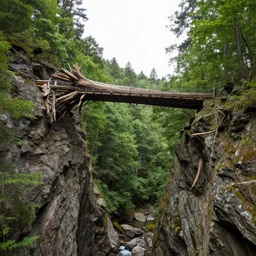 a gigantic fallen tree acting as a bridge across a gorge, national geographic