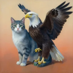 painting of hybrid between cat! & eagle, intercrossed animal, mixture animal, by tiffany bozic, by zdzislaw beksinski, organic, nature study, cold hue's, warm tone gradient background, concept art, beautiful composition, digital painting,