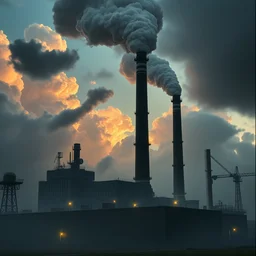 dystopian factory, omnious hdr clouds, dramatic lighting, magic realism by carel willink, edward hopper, film still