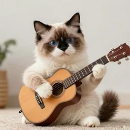 a ragdoll cat playing guitar,4k,