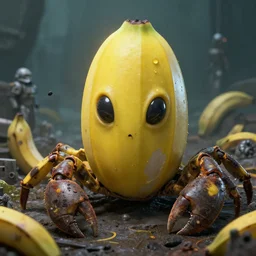Hyper realistic, banana alien egg pods, grim dark, imperial marines sneaking, crawling banana crabs defending the mother