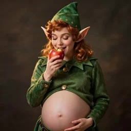 a friendly elf eating an apple in the womb.
