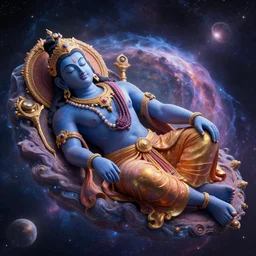 lord vishnu sleeping in universe, godly, hyper realistic, detailed