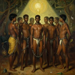 sri lankan 8 0's brown people are in chains,, painting by james jean, craig mullins, j. c. leyendecker, lights, art by ernst haeckel, john william godward, hammershøi