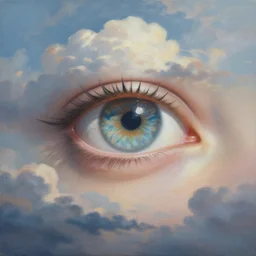a beautiful painting of a single all-knowing eye in a cloudy sky, fantasy art, matte painting, beautiful colors