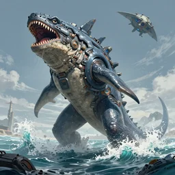 futuristic sci - fi, raging sea monster, extremely detailed, sharp focus, wide view, full body shot, smooth, digital illustration, by rutkowski, james jean, by rossdraws, frank franzzeta, mcbess, sakimichan, brosmin, danton fadeev, steve simpson