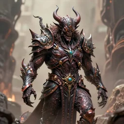 a demon overlord in the pits of hell, greg rutkowski, 8 k, shallow depth of field, intricate detail, concept art,